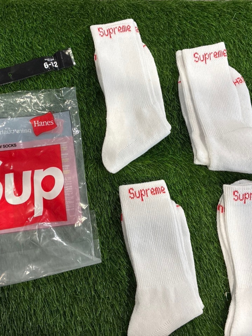 Supreme White Crew Socks with Red Logo - pack of 4